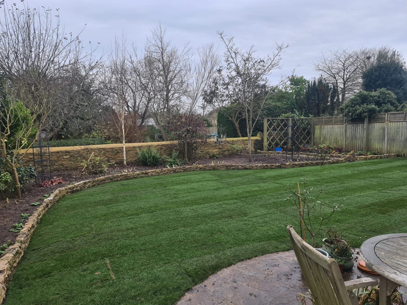 Stonewall Build & Returfing Of Lawn In Oxford