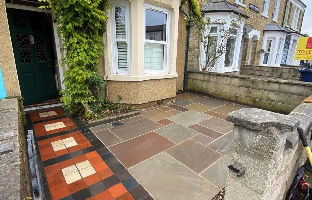 Front Garden Raj Stone Patio Installation & Pathway Refresh – Oxford